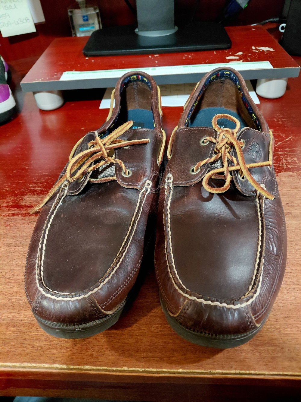 Timberland Men’s Dark Brown Leather Boat Shoes with Tan Laces